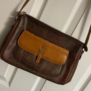 Etro Brown and Tan Paisley Adjustable Shoulder Bag